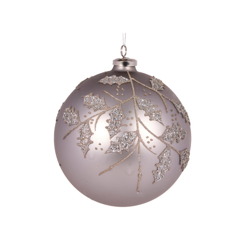 Frosted Silver Holly Bauble