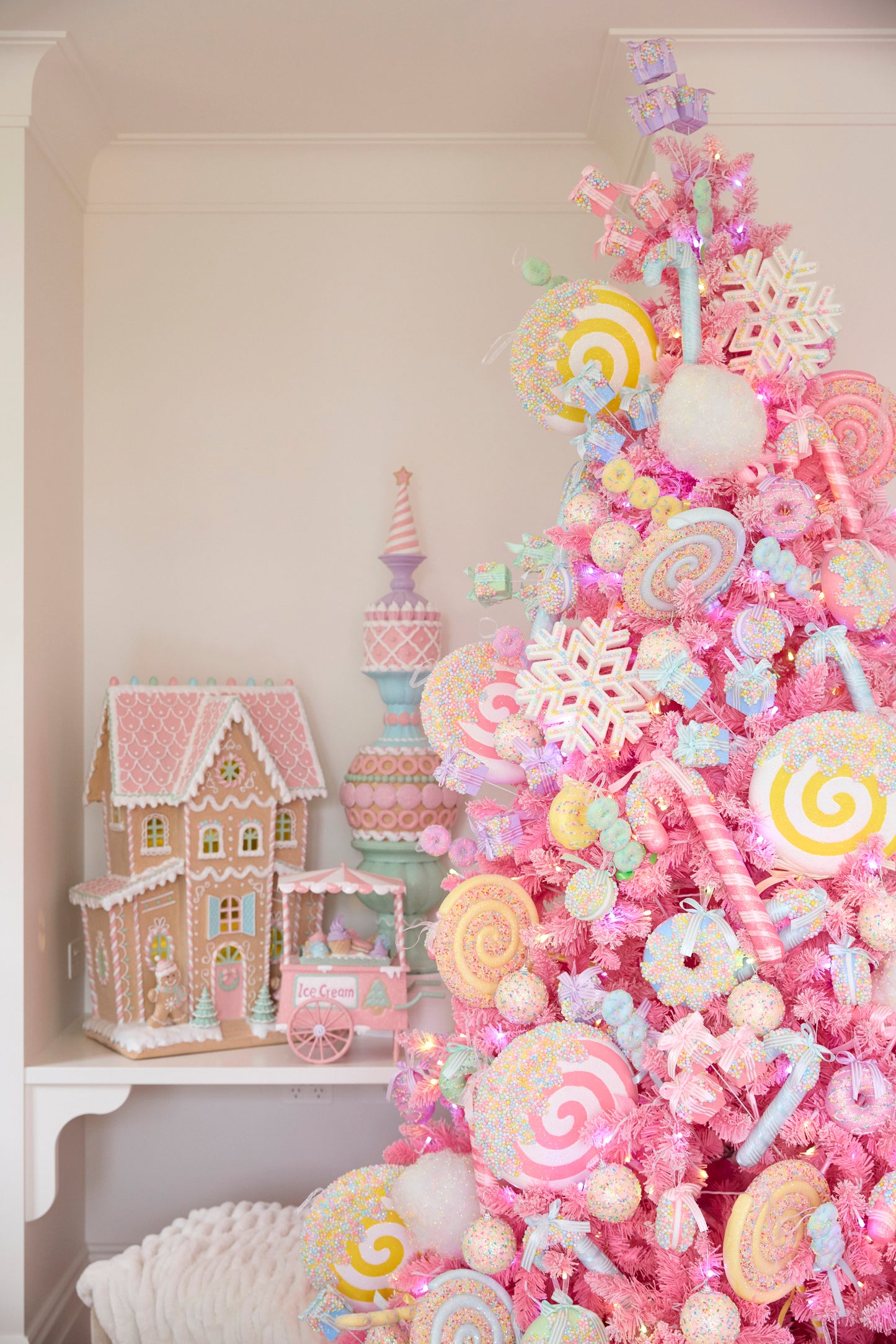 LARGE ICED SPRINKLE PINK CANDY CANE HANGING
