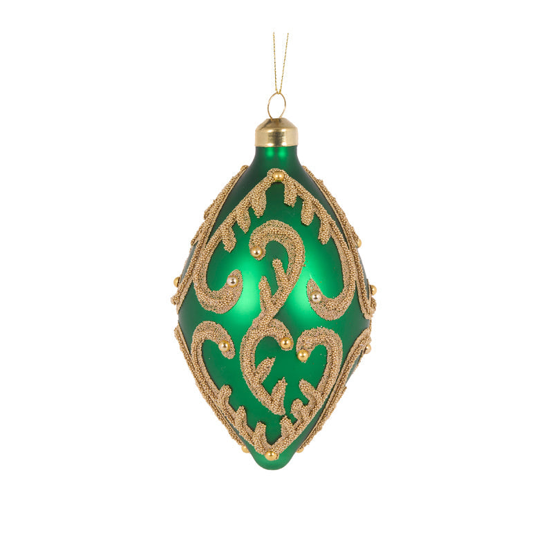 Green Beaded Swirl Drop Bauble