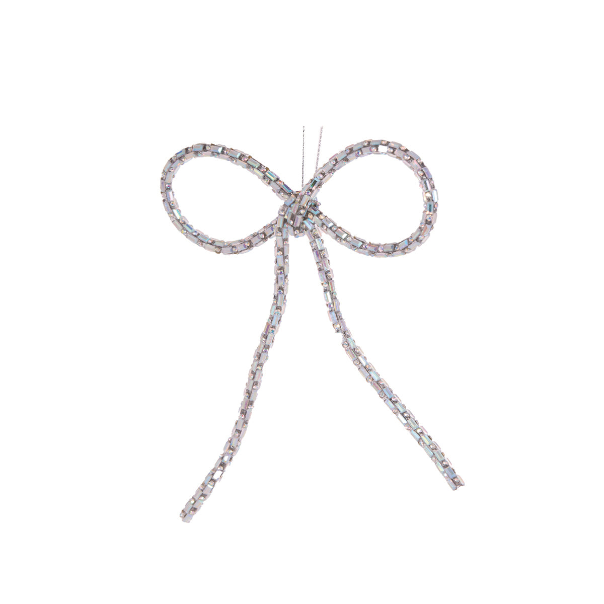 Silver Beaded Bow Ornament