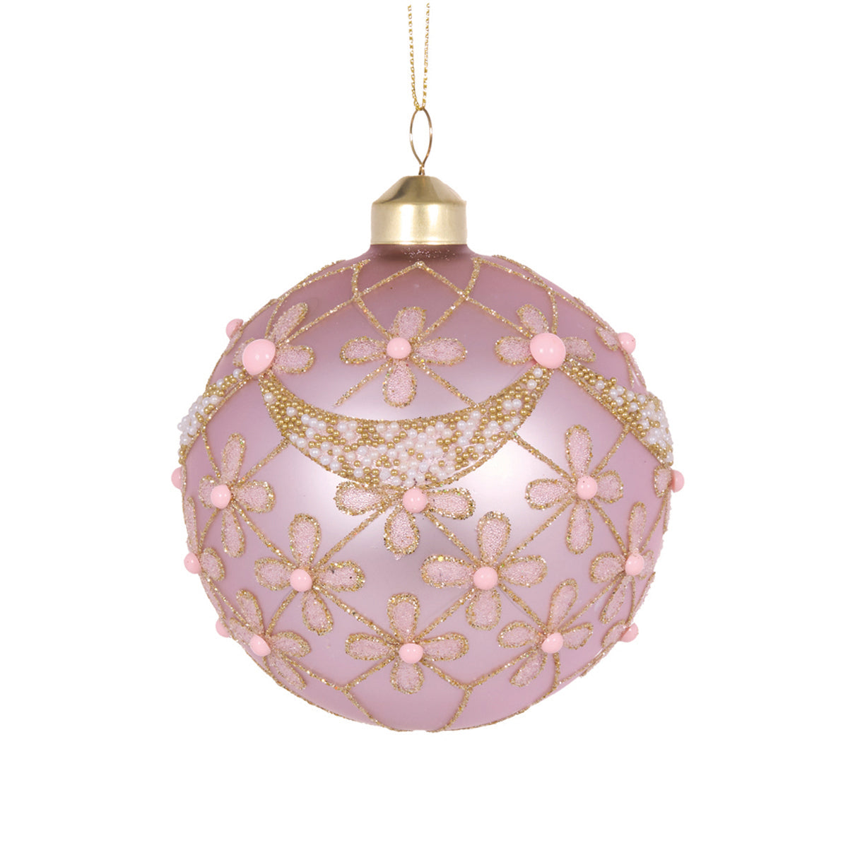 10cm Matte Pink Gold Scalloped Floral Bauble