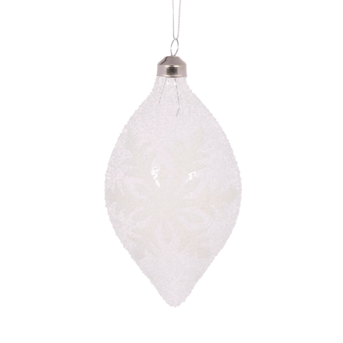 Clear Frosted Snowflake Drop Bauble