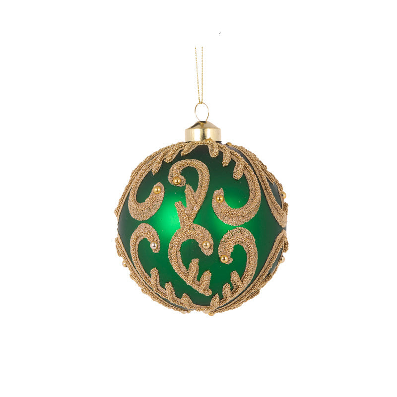 Green Beaded Swirl Bauble