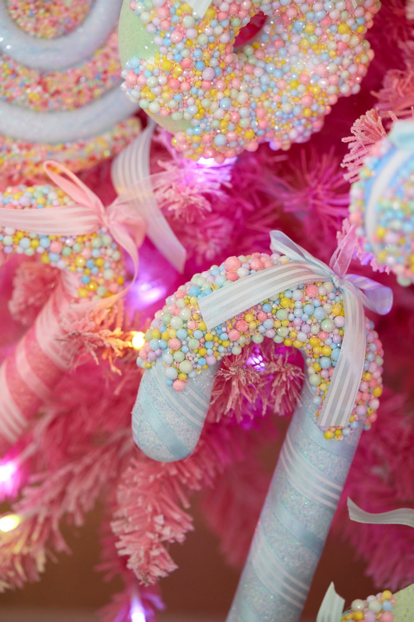 LARGE ICED SPRINKLE BLUE CANDY CANE HANGING