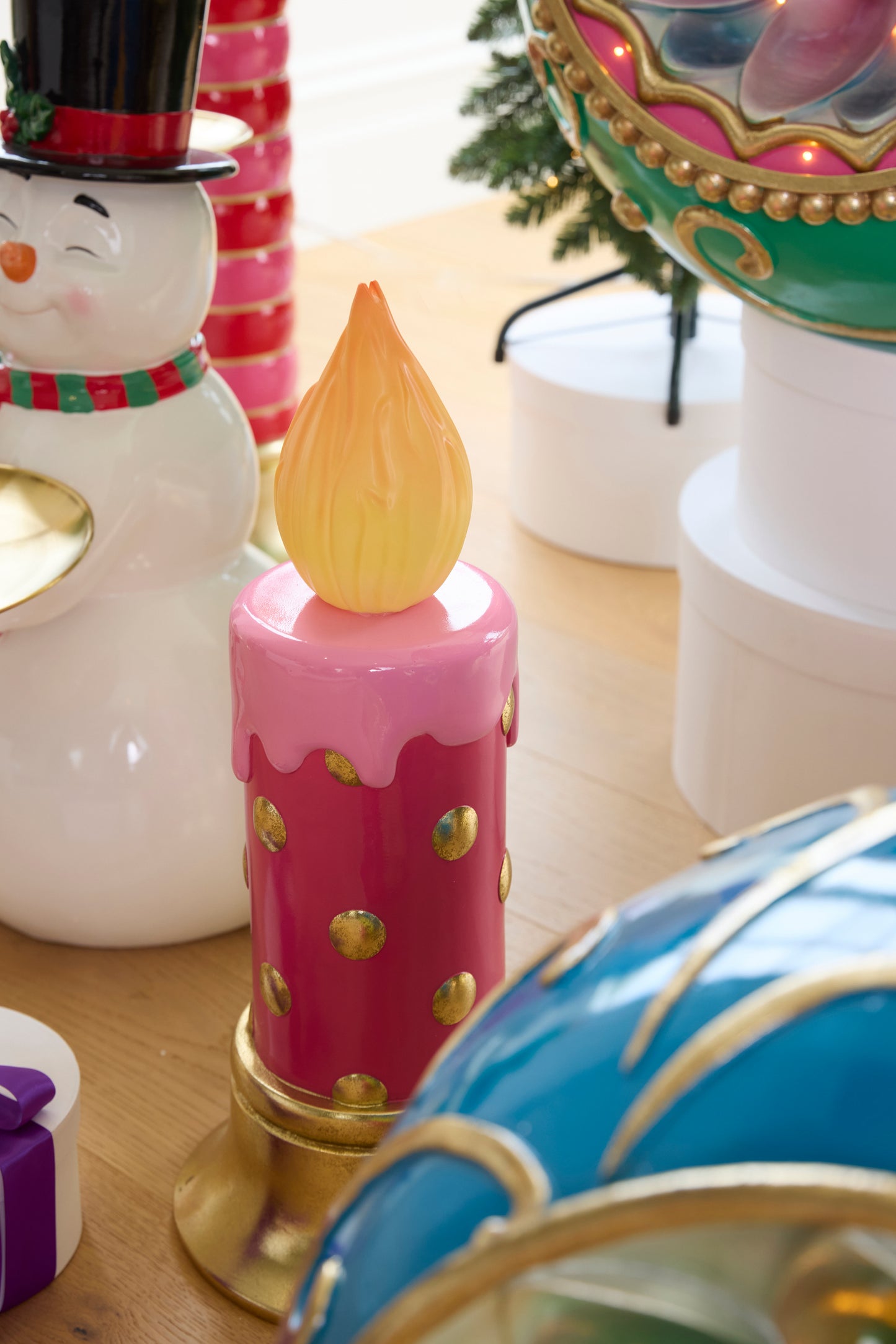 54.5 CM LED PINK POLKA DOT CANDLE