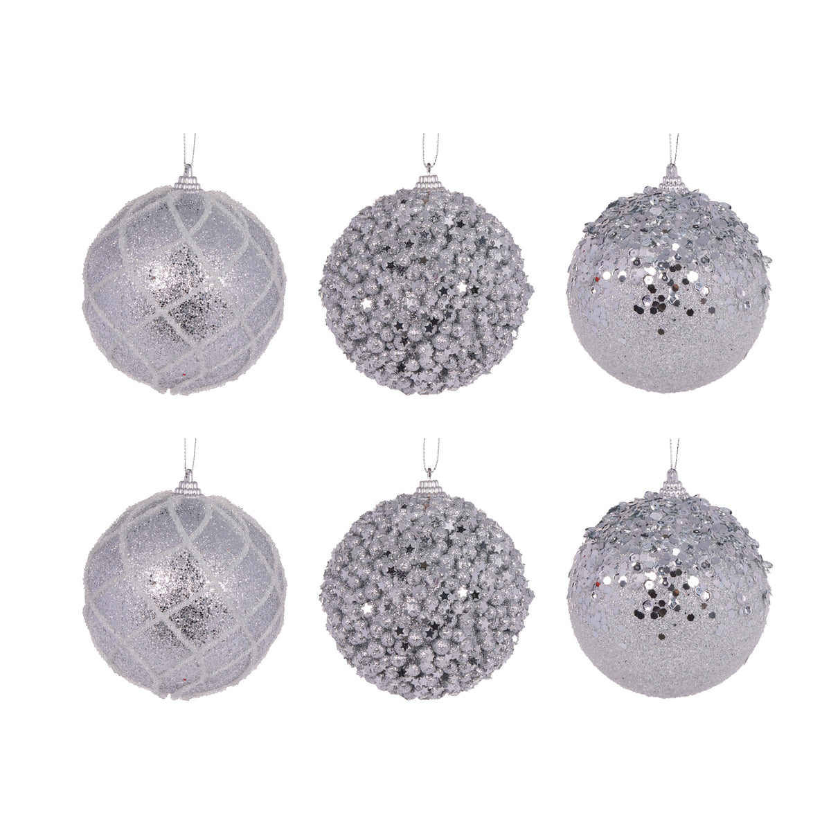 6 Pack Silver Shatterproof Baubles