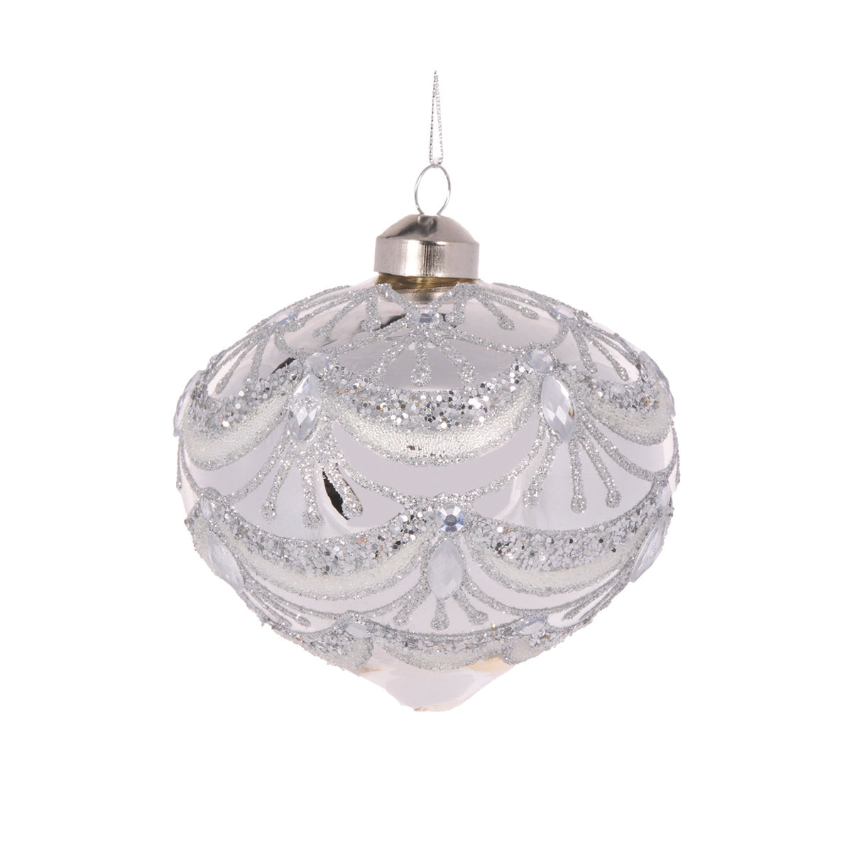 Silver Beaded Victorian Onion Bauble