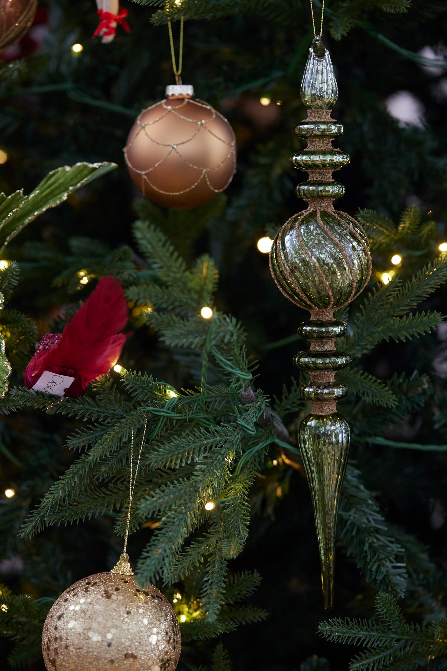 Xl Glass Green Beaded Finial