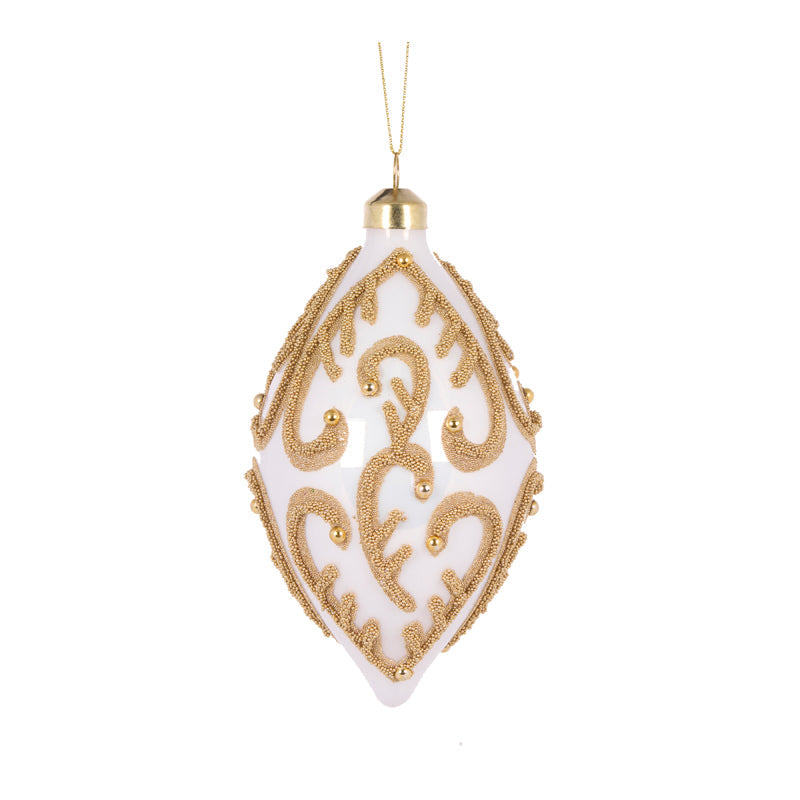 Ivory Beaded Swirl Drop Bauble