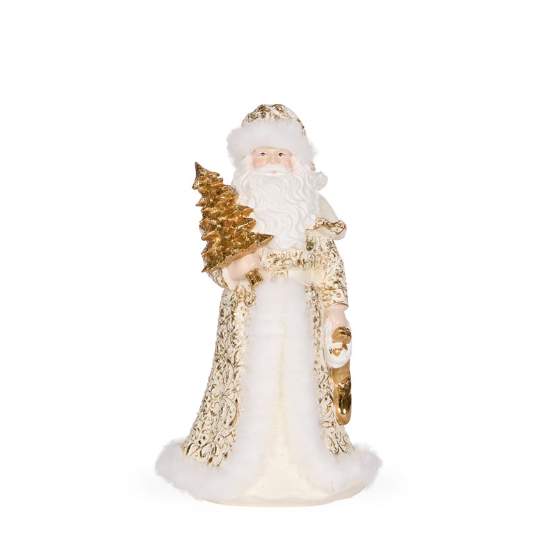 23cm White And Gold Santa With Fur