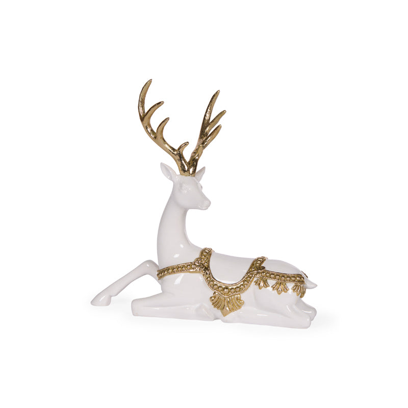 26cm Sitting Embellished White And Gold Reindeer