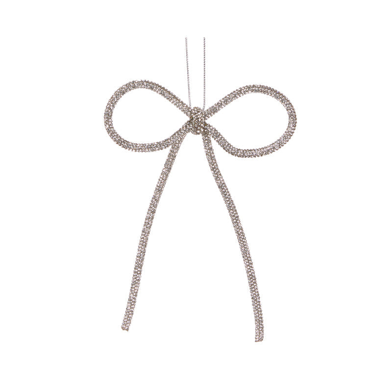 14cm Silver Beaded Bow Ornament