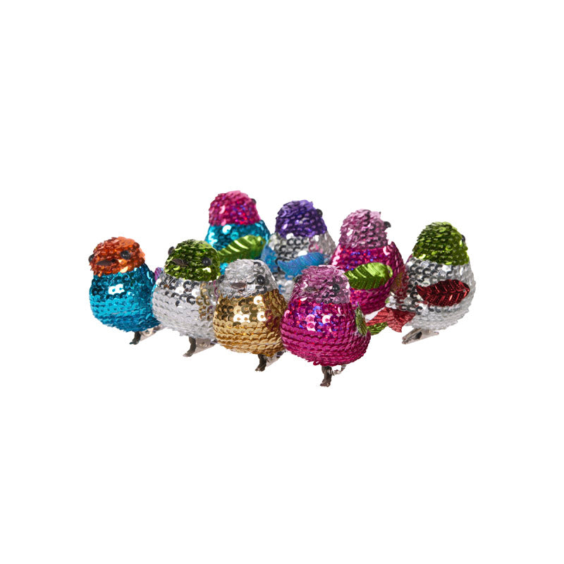 8pk Bright Sequin Clip Birds