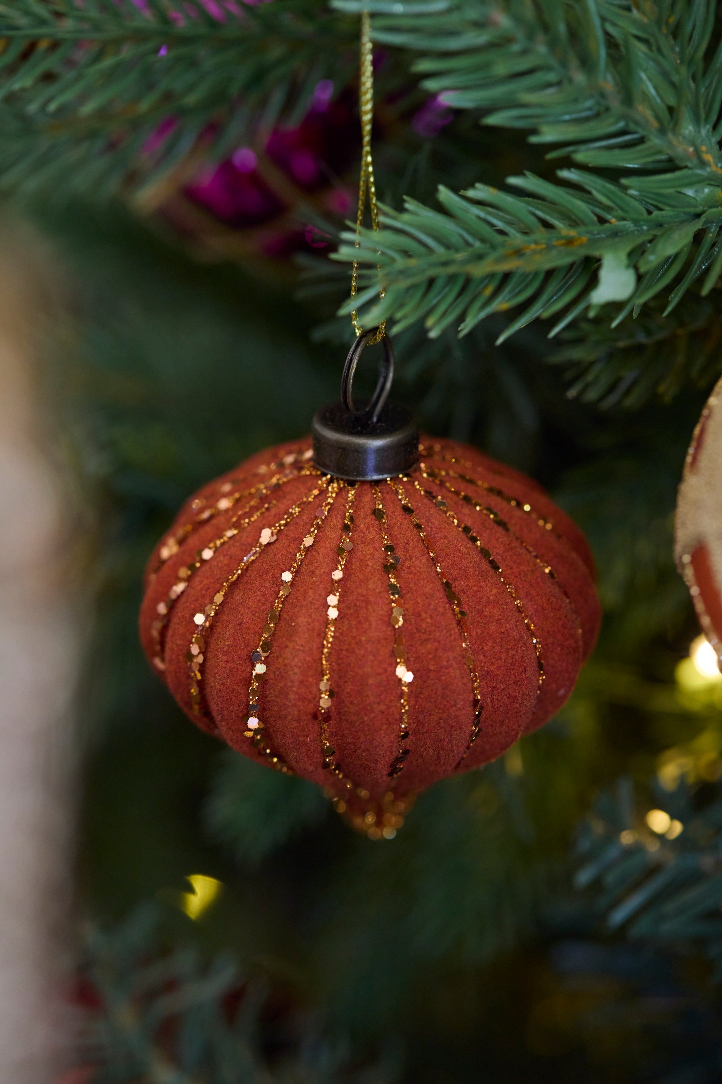 Orange Velvet Ribbed Onion Bauble