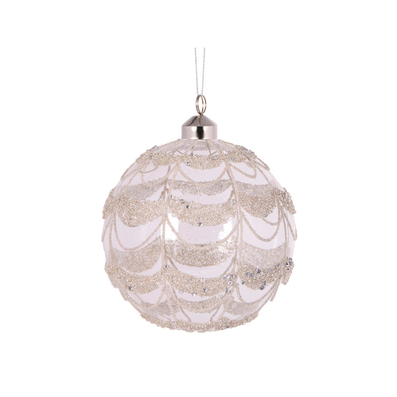 Round Silver Glittered Scallop Bauble