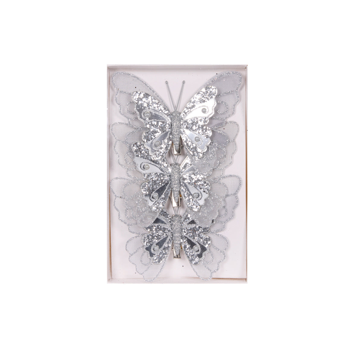 3pk Silver Embellished Butterflies