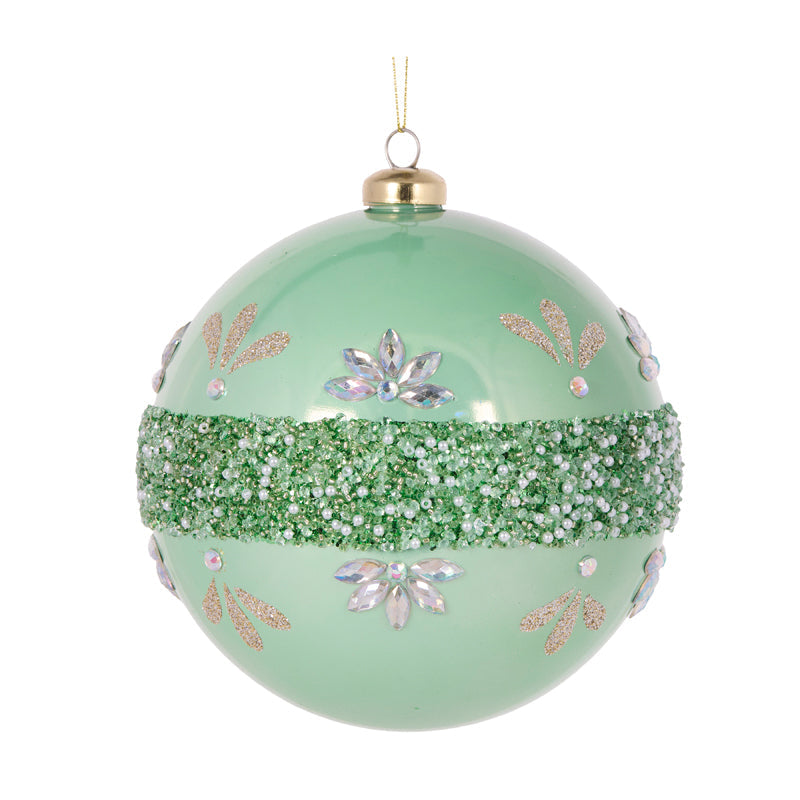 15cm Pearl Mint Embellished Bauble