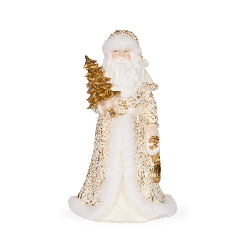 32cm White And Gold Santa With Fur