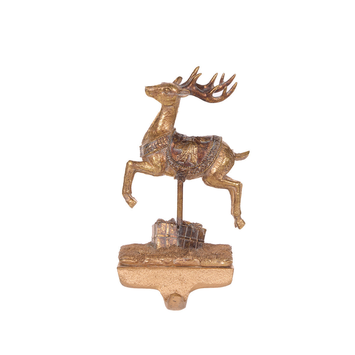 Gilded Galloping Reindeer Stocking Holder