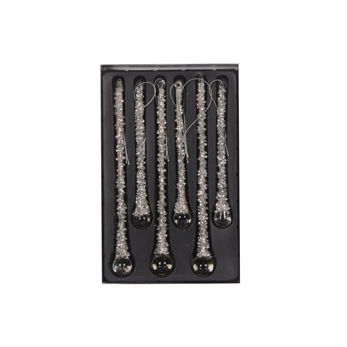 Set/6 Silver Beaded Icicles