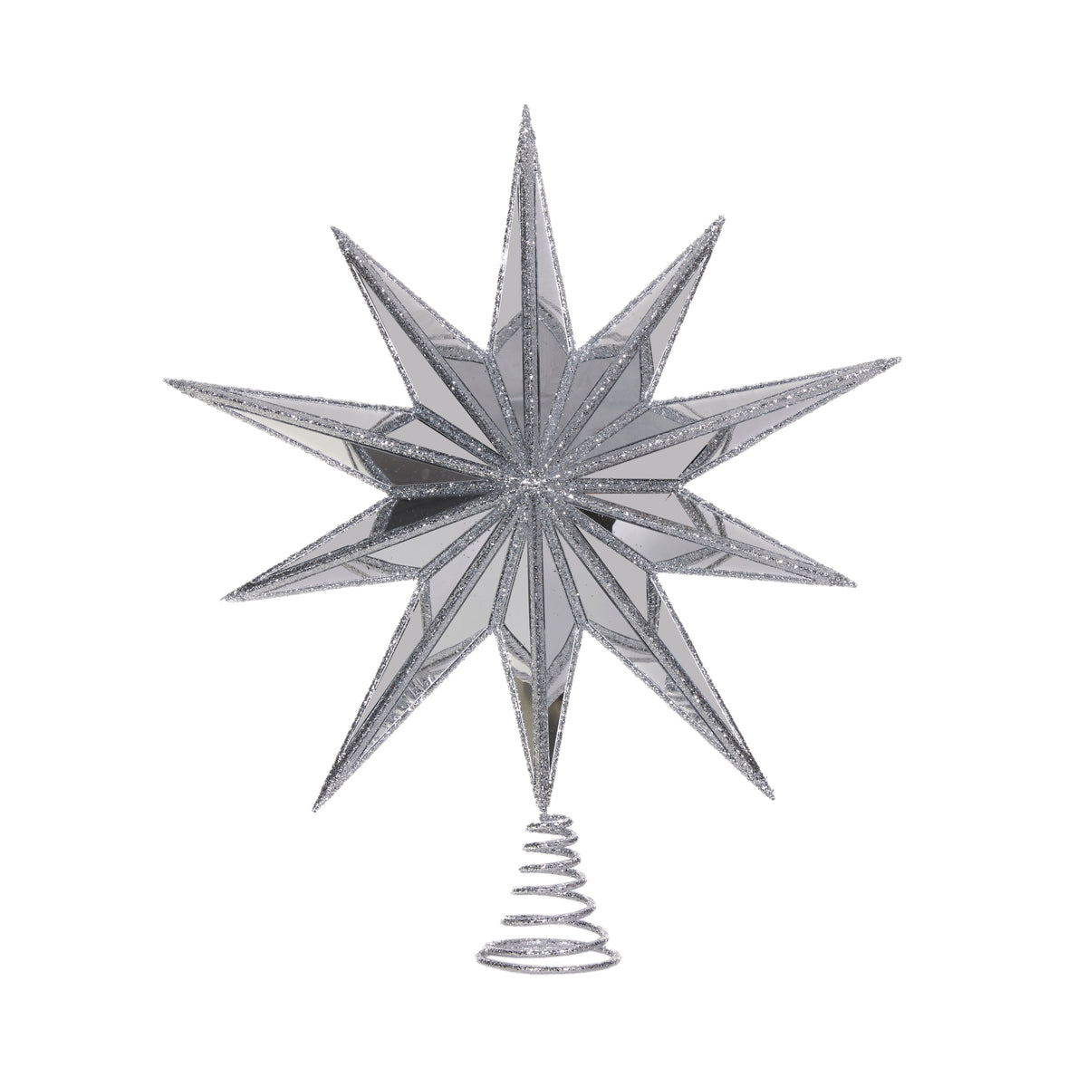XL 10 Point Mirrored Tree Topper Star Silver