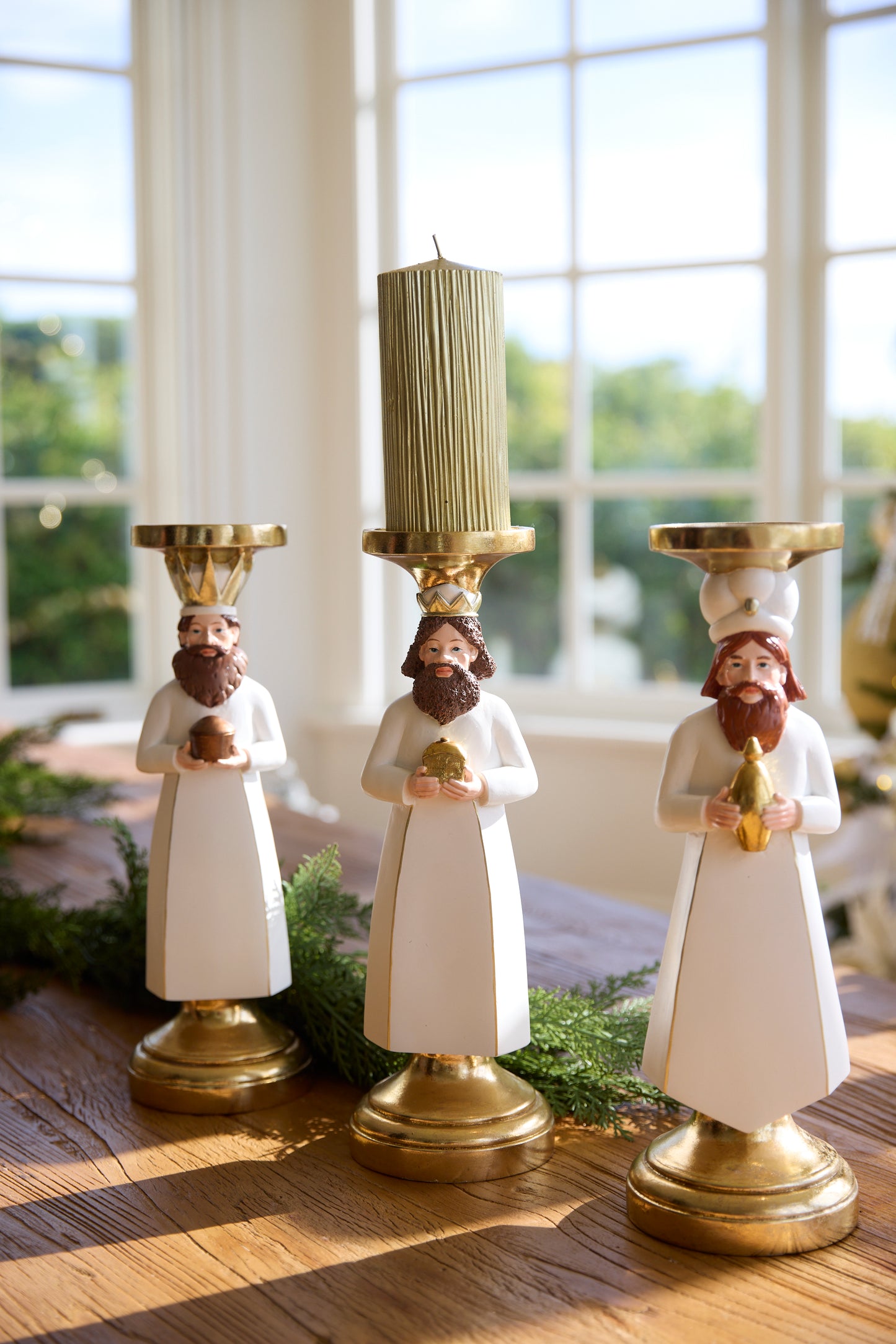 15.5 CM GOLD RIBBED PILLAR CANDLE