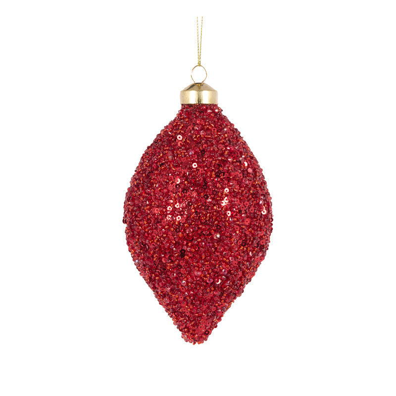 Ruby Textured Glitter Drop Bauble