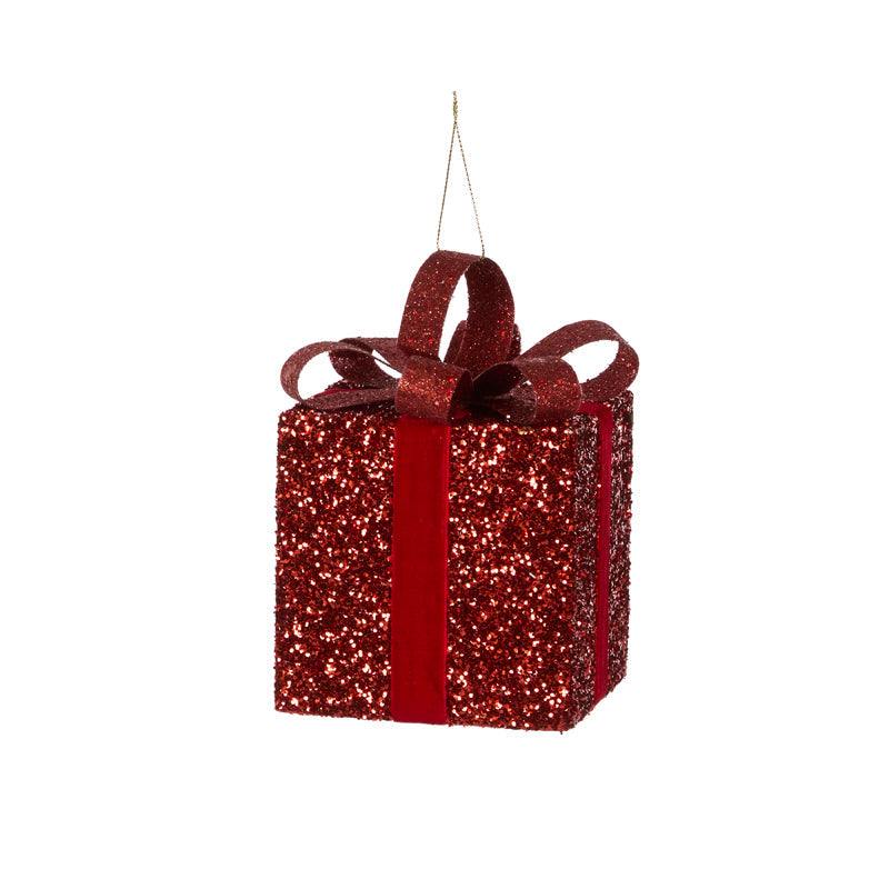 10cm Red Glittered Gift Box