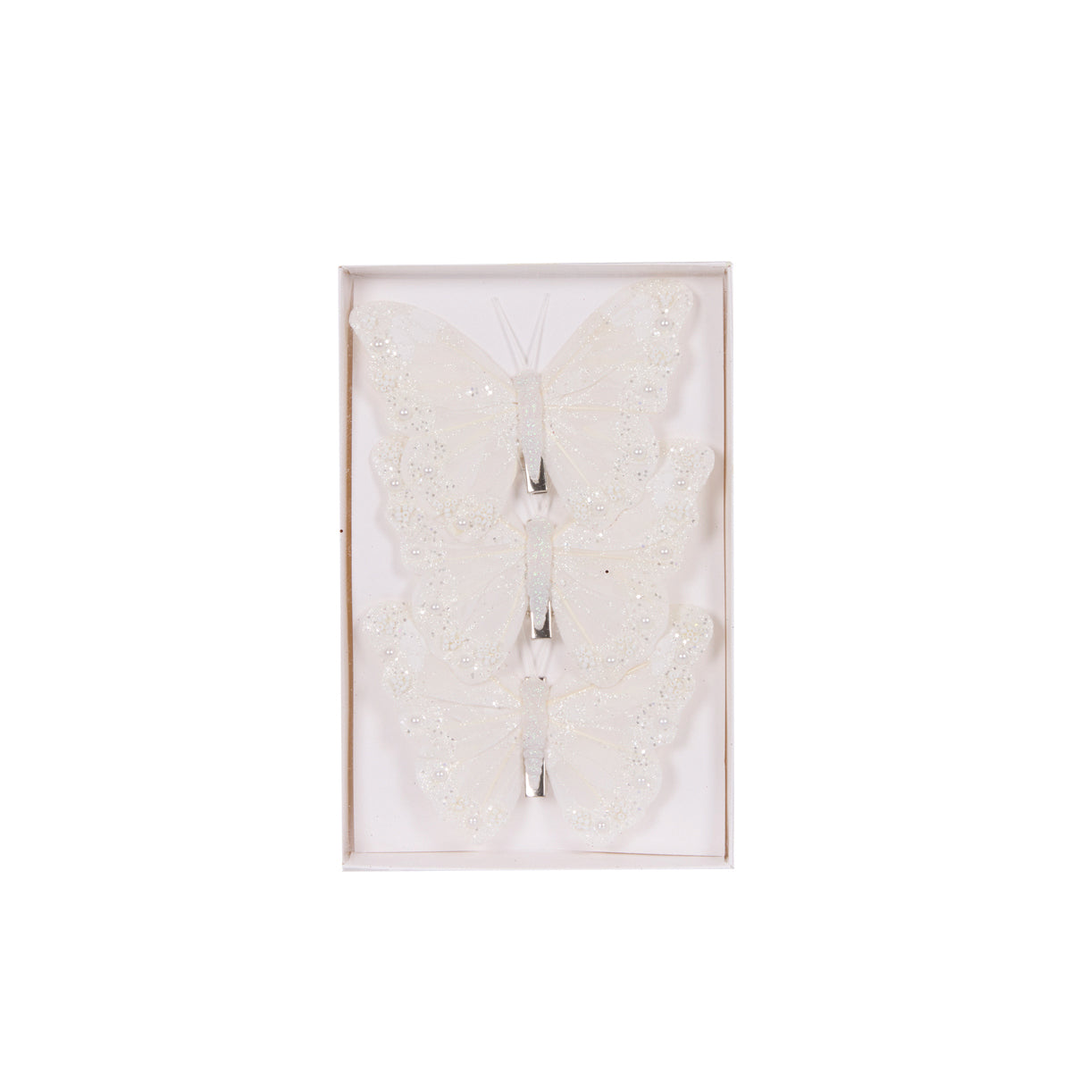 3pk White Shimmering Butterflies
