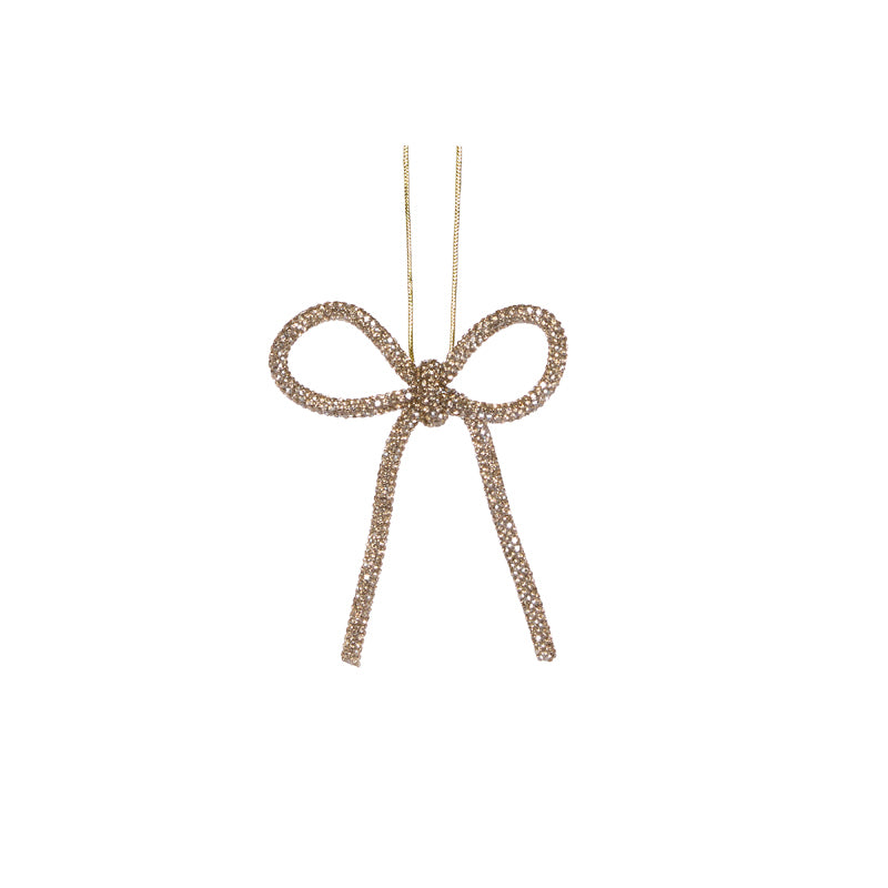 9cm Gold Beaded Bow Ornament