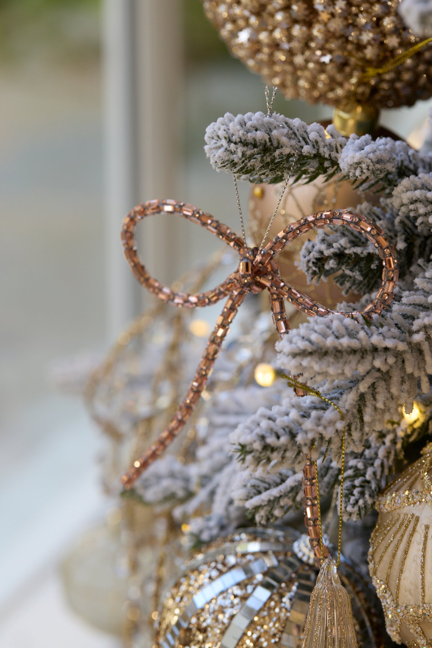 ROSE GOLD BEADED BOW ORNAMENT
