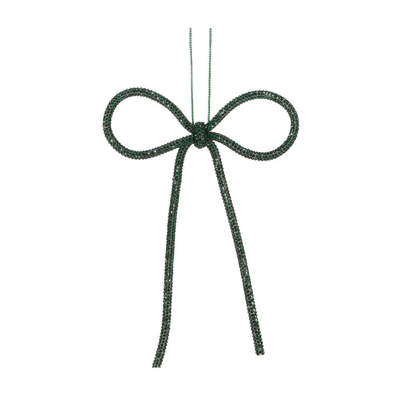 14cm Dark Green Beaded Bow Ornament