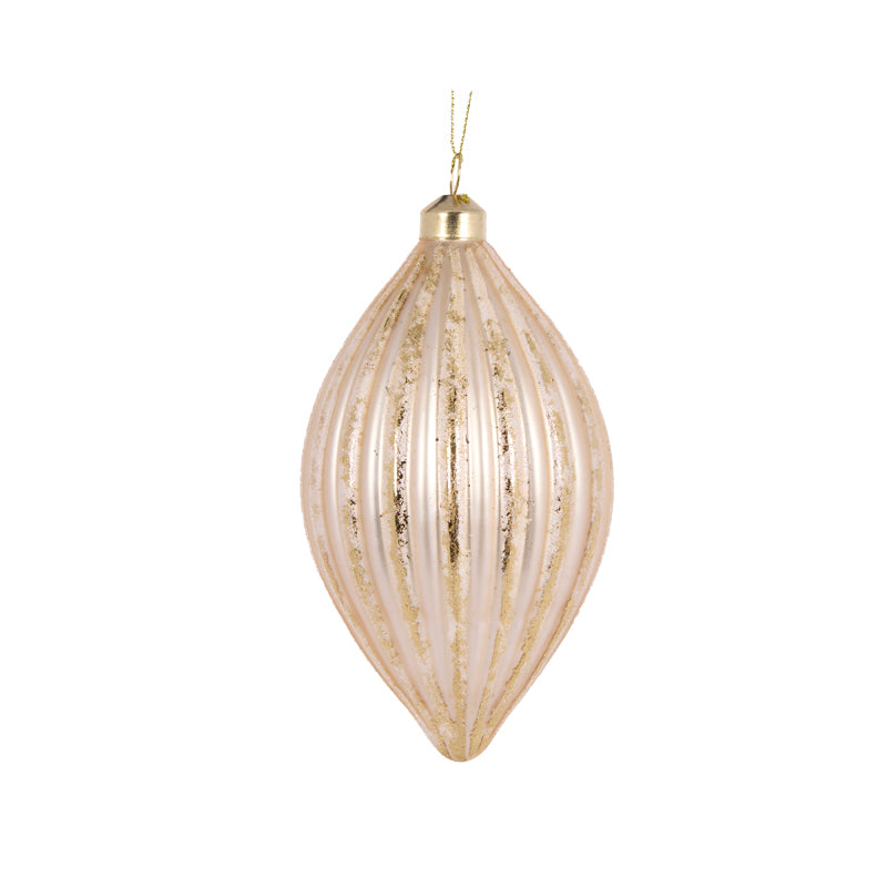 Brushed Gold Ribbed Drop Bauble