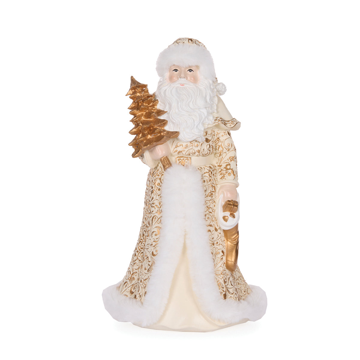 32cm Ivory And Gold Santa With Fur