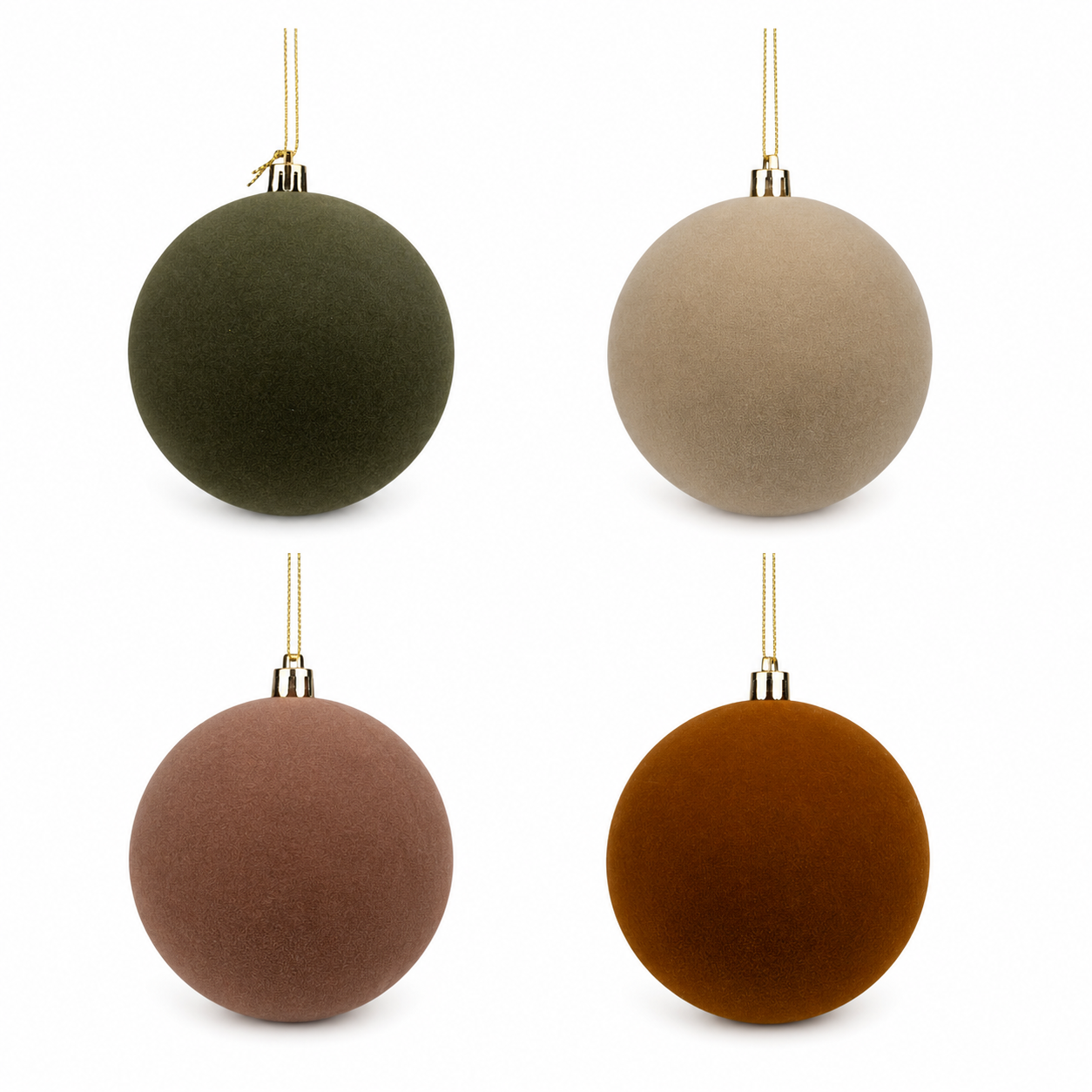 Set 4 Earthy Mocha Flocked Baubles