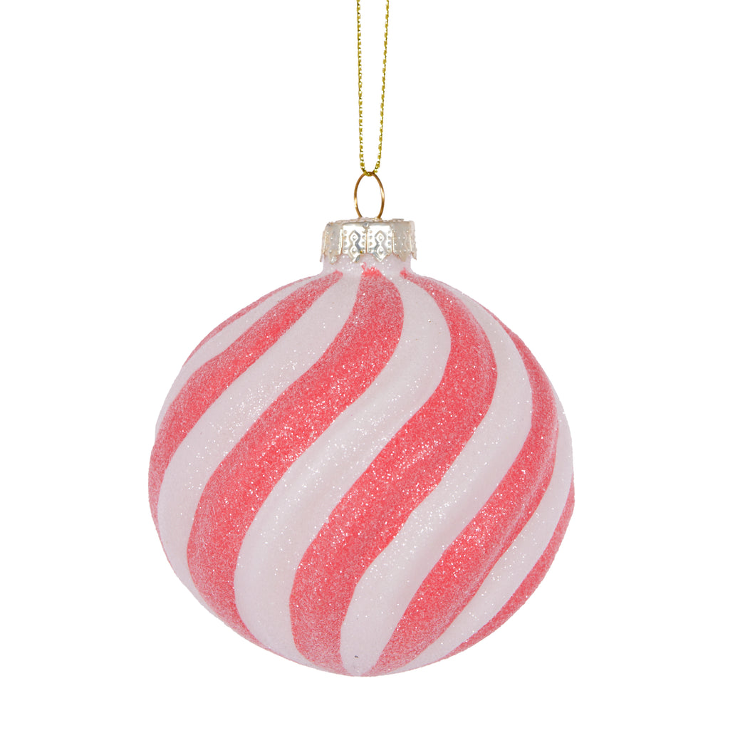 Hot Pink And White Glitter Swirl Bauble
