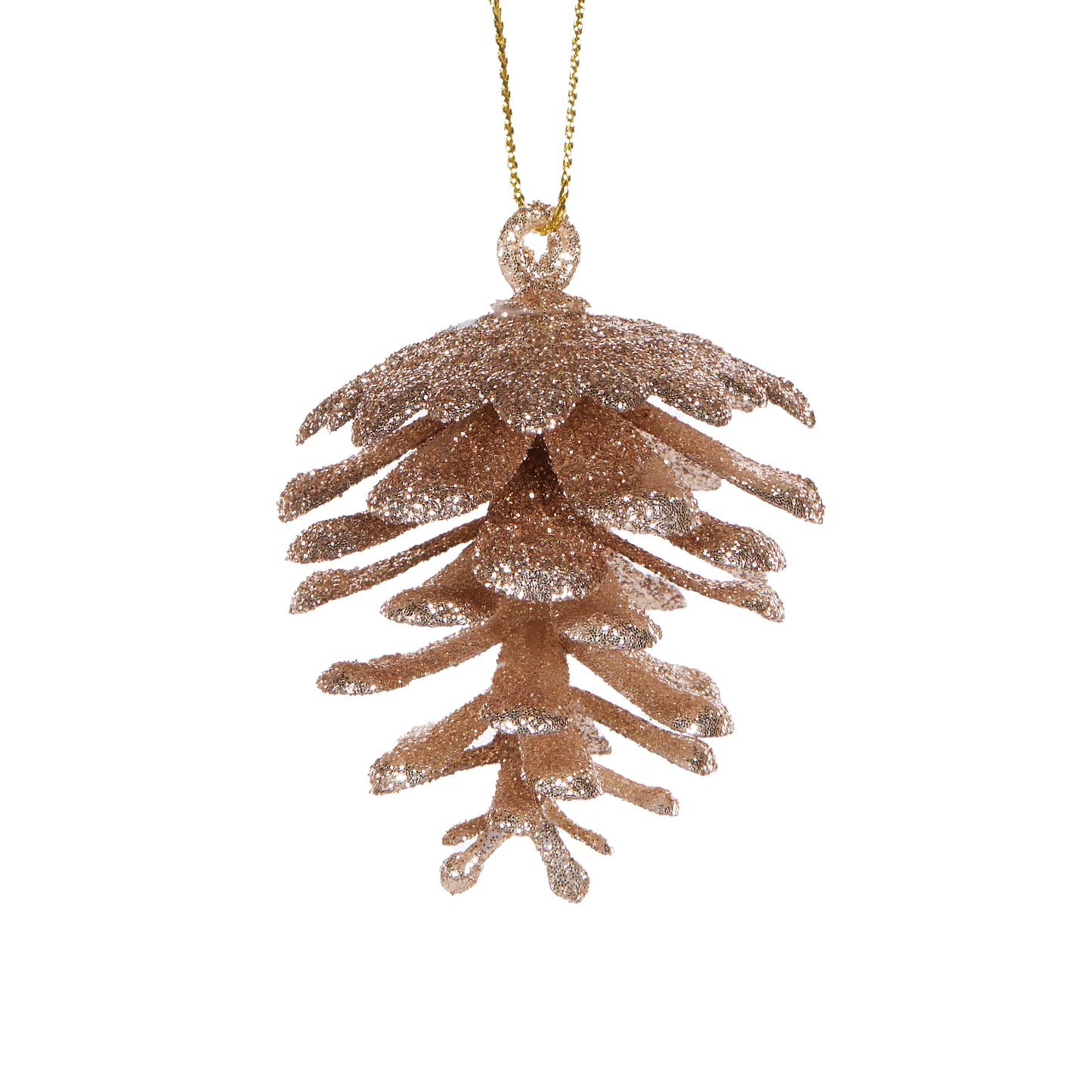 6Pk Glittered Champagne Pinecones Hanging