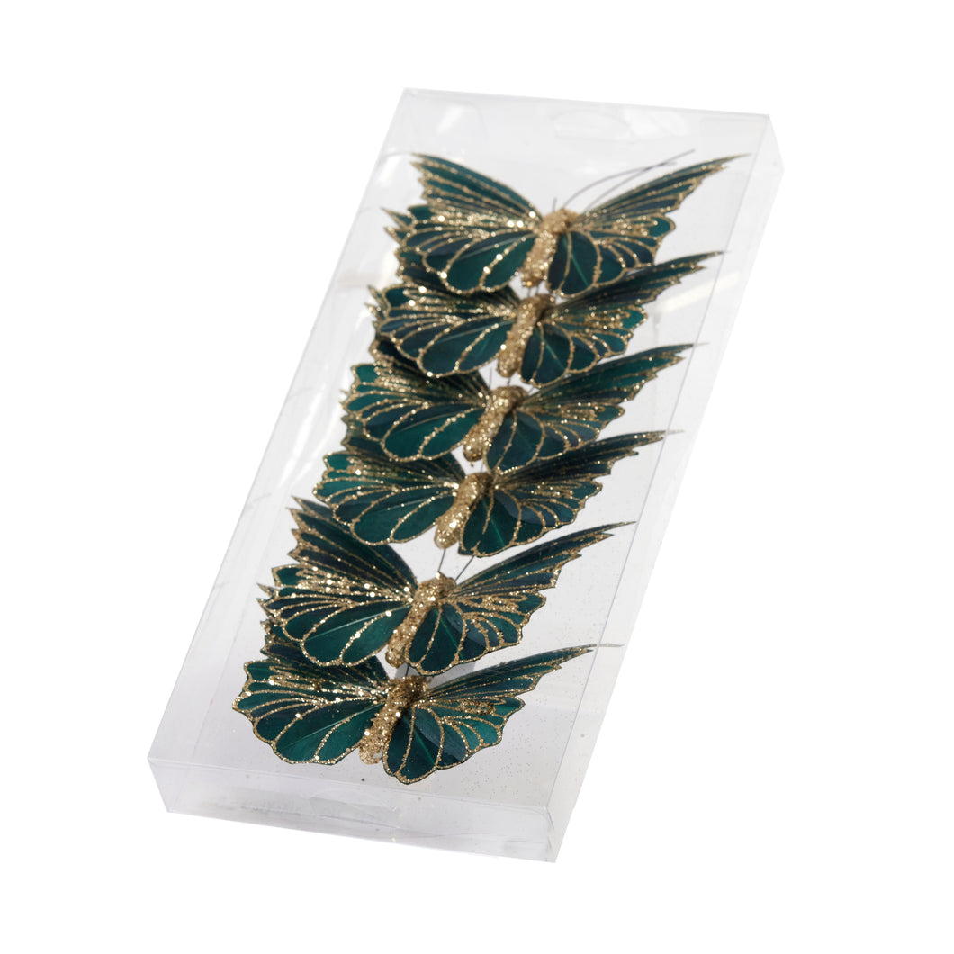 Set/6 Mini Emerald Clip Butterflies