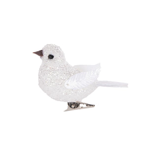 Set/8 Mini White Sparkle Clip Birds