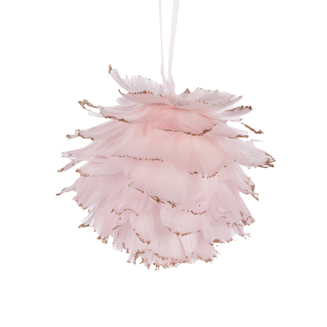 15Cm Pink Feather Bauble