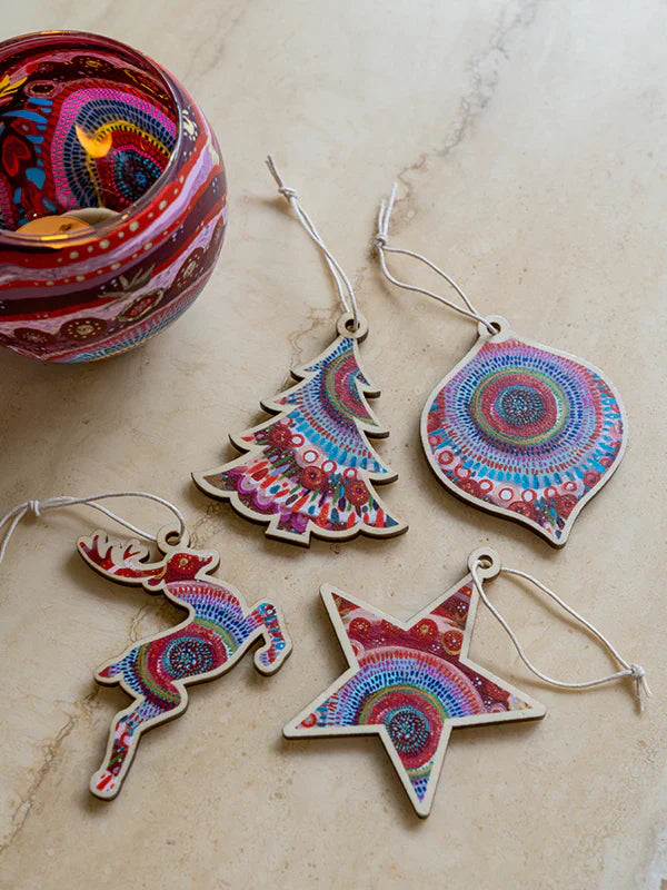 Aboriginal Looking Back 4 Pack Christmas Decorations