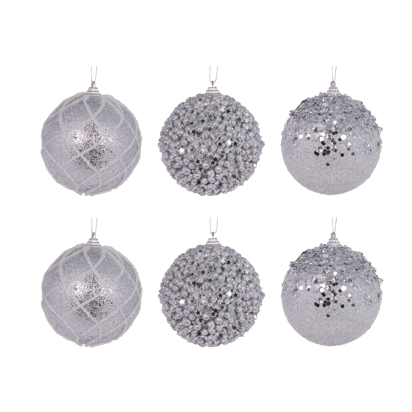 6 Pack Silver Shatterproof Baubles