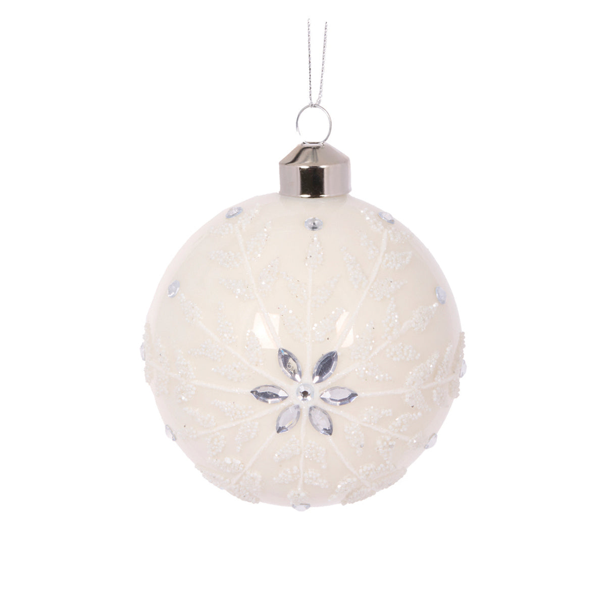 WHITE BEADED SNOWFLAKE BAUBLE