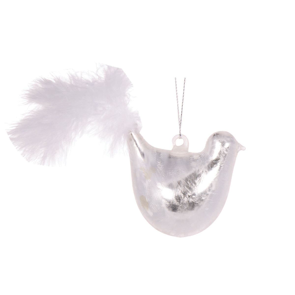 GLASS WHITE FEATHERED DOVE HANGING