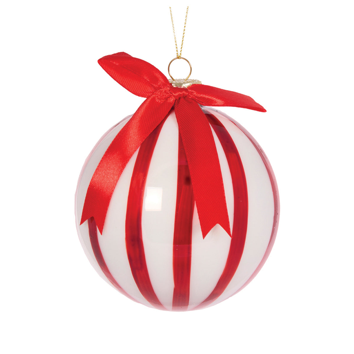 PEPPERMINT STRIPE BOW ROUND BAUBLE