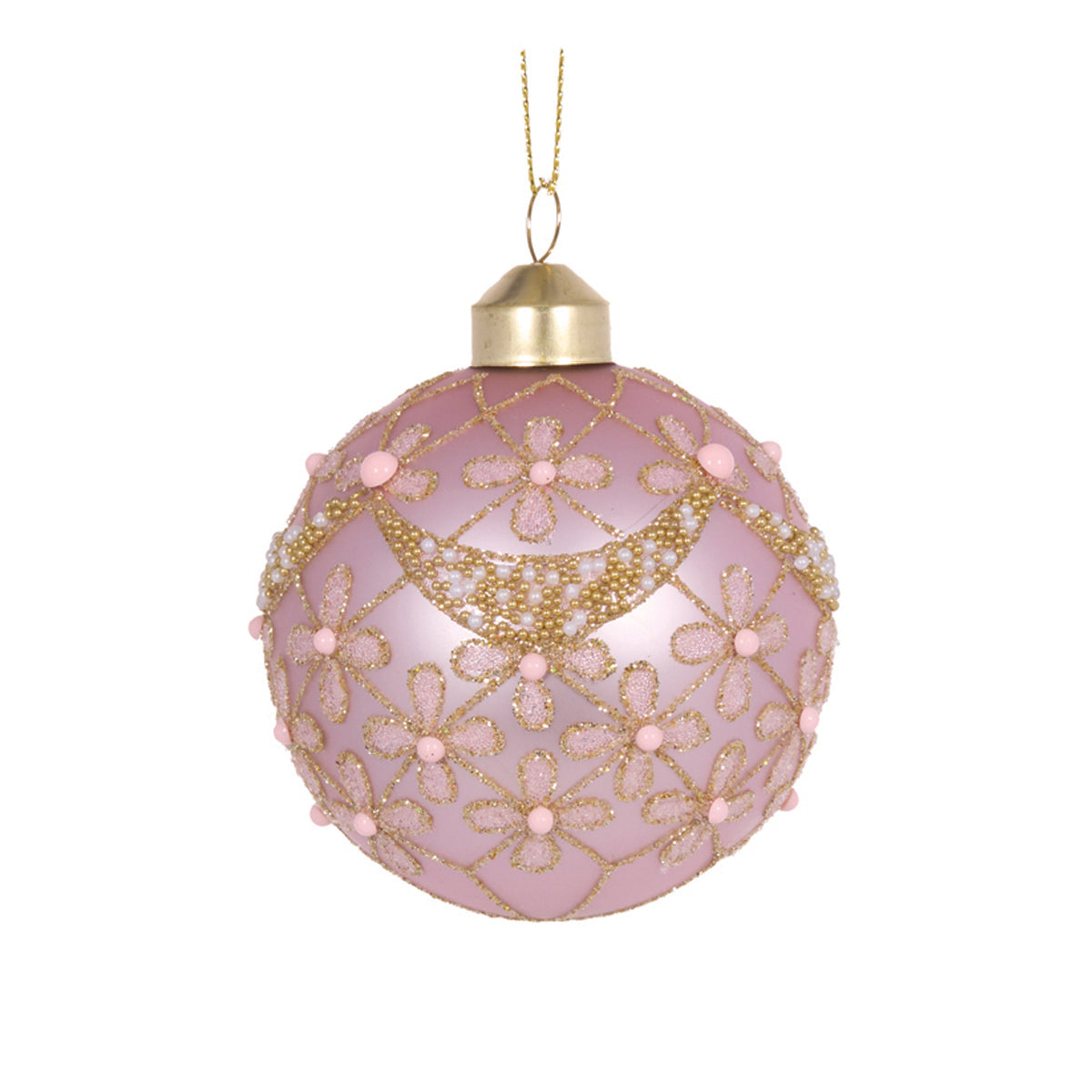 8 CM MATTE PINK GOLD SCALLOPED FLORAL BAUBLE