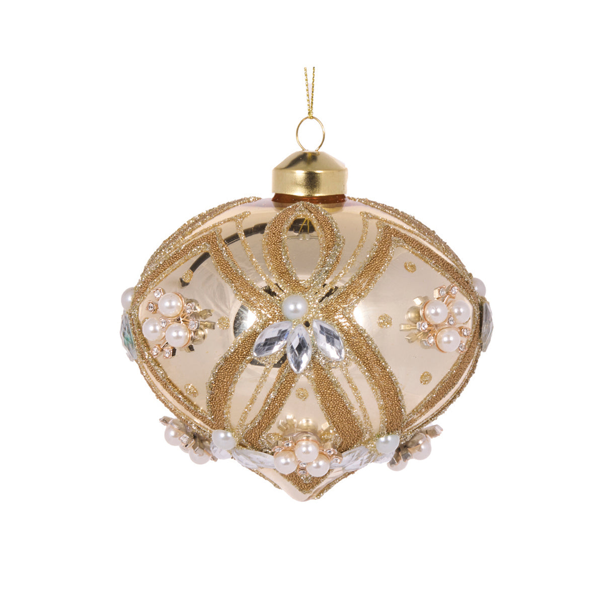 CHAMPAGNE BEADED DECO ONION BAUBLE