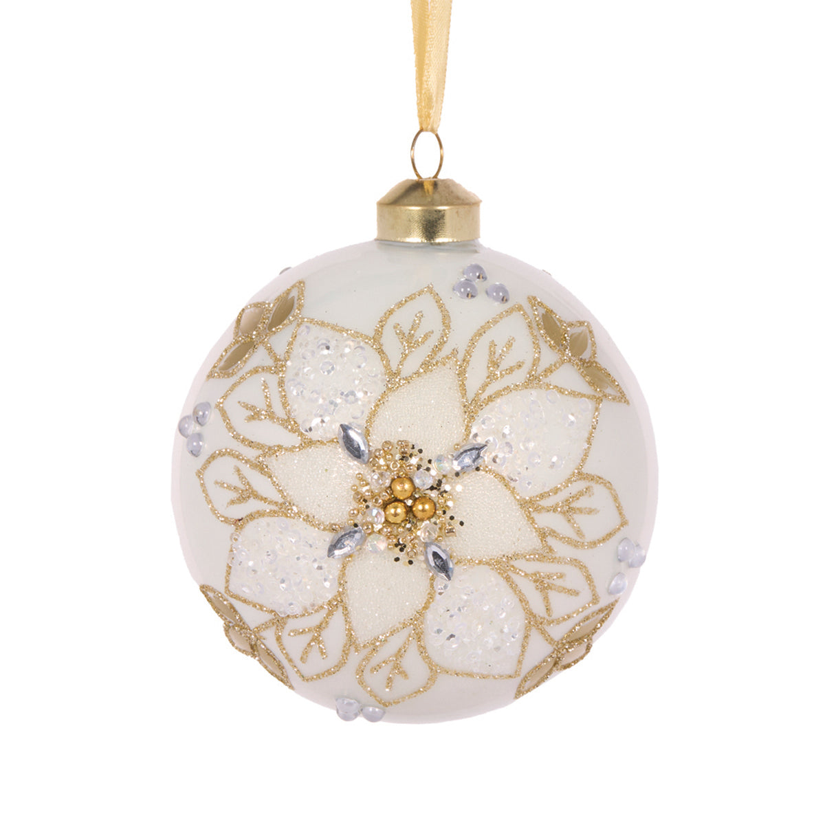 WHITE AND GOLD INTRICATE FLORAL BAUBLE