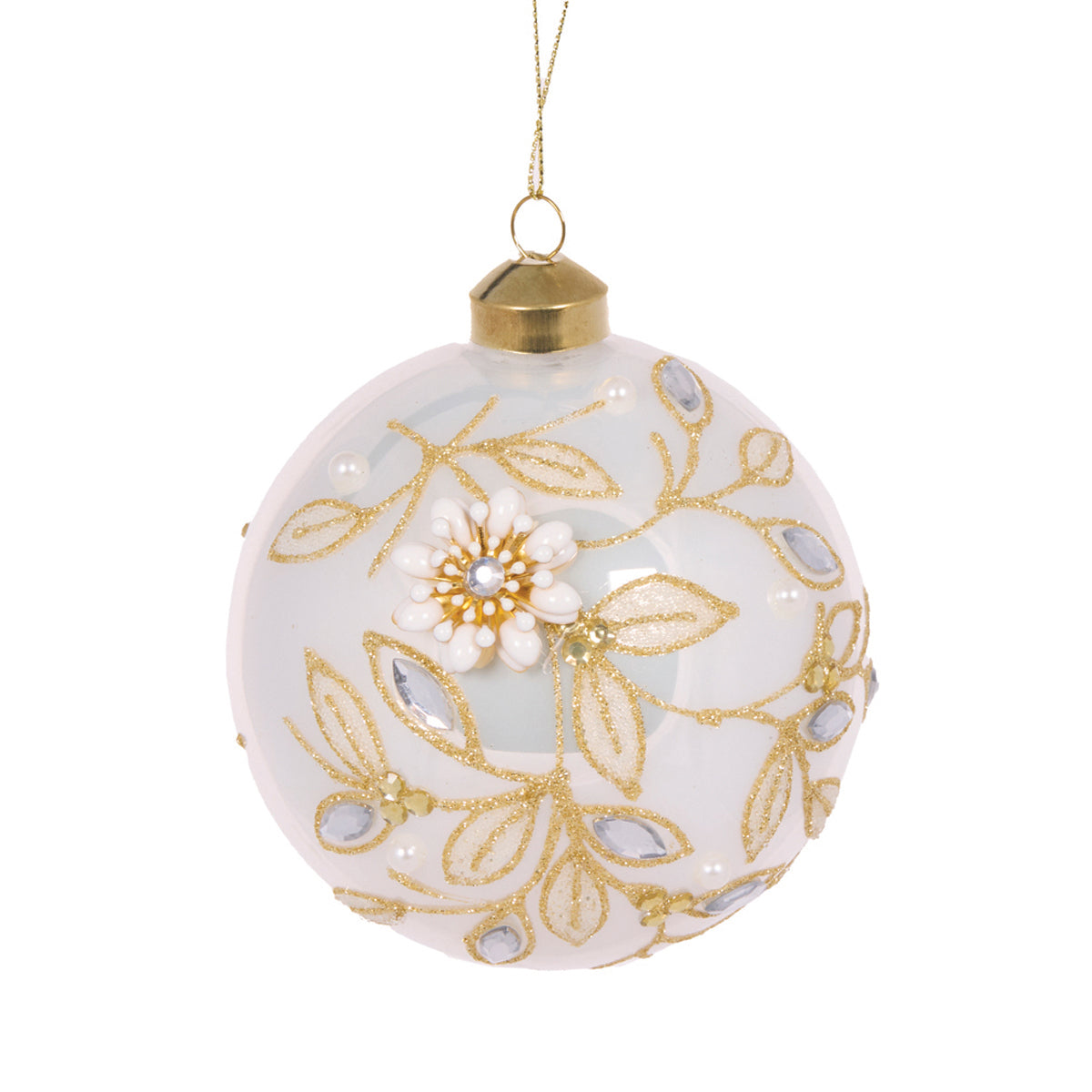 IVORY EMBELLISHED FOLIAGE BAUBLE