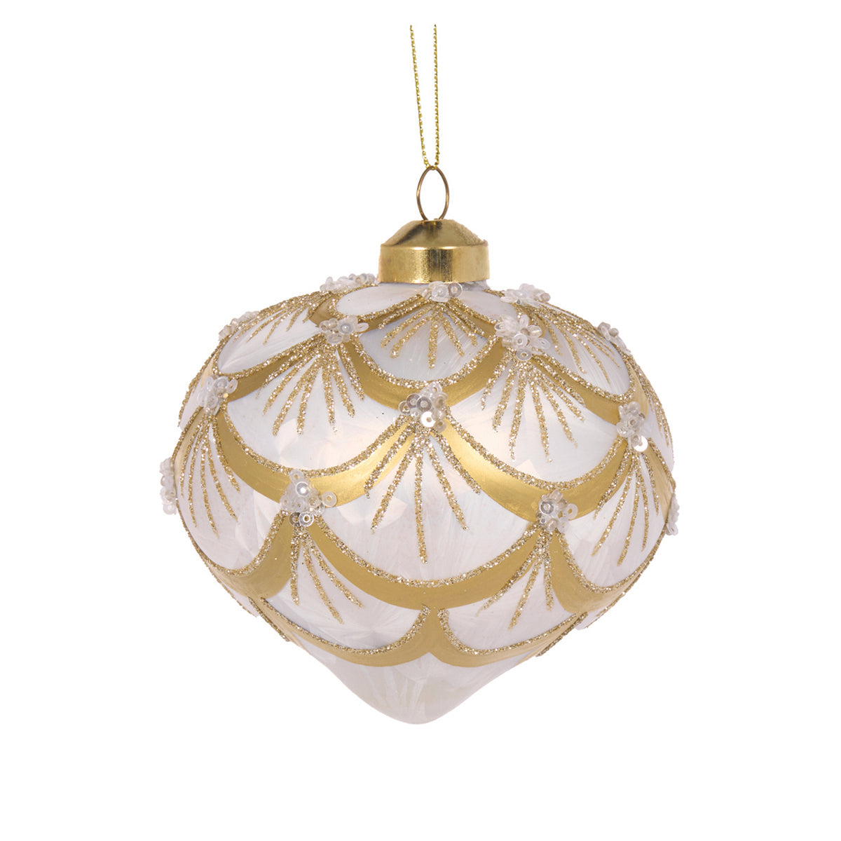 WHITE AND GOLD DECO SCALLOPED ONION BAUBLE